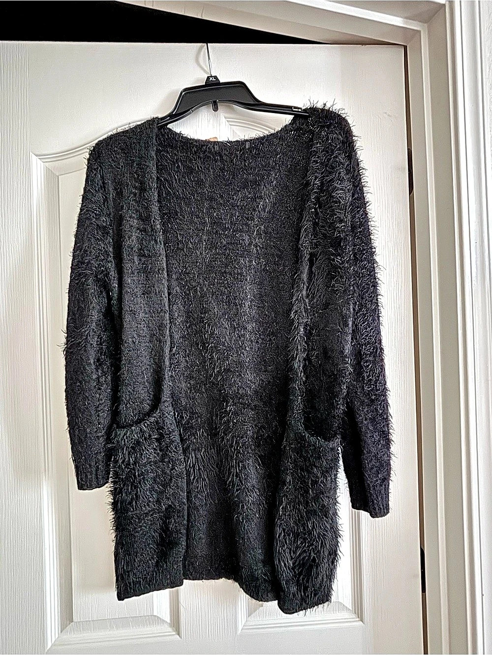 SHEIN Women's Casual Solid Color Fuzzy Cardigan Fuzzy Long Sleeve Cardigan in
